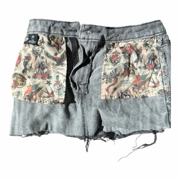 Ed Hardy Gray Mini Denim Skirt with Graphic Design - Picture 5 of 5